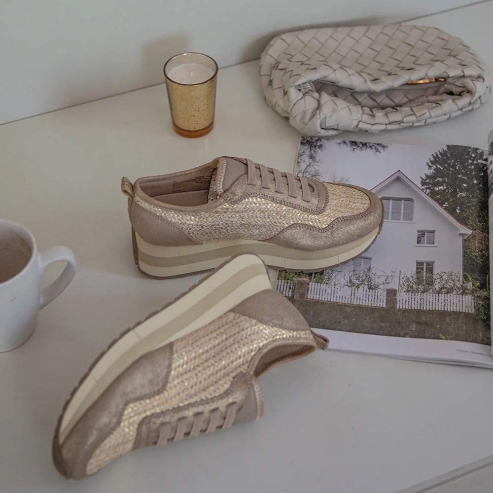 Naked Feet Kinetic Gold Raffia Platform Sneakers - Picture 2 of 7